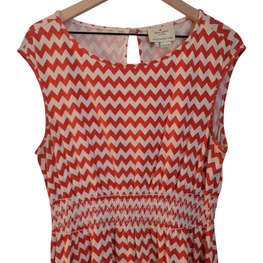Kate Spade Leora Chevron Stretch Red White Sleeveless A-Line Dress Size L - Picture 3 of 8